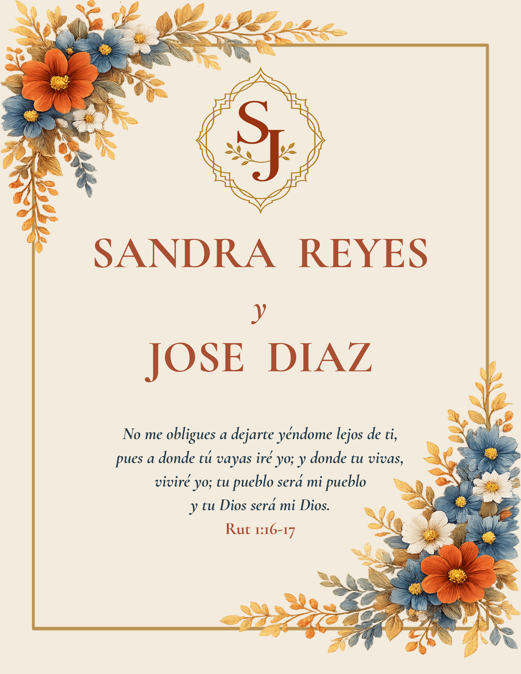 Invitación de boda de Sandra Reyes y Jose Diaz